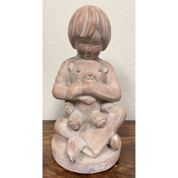 Austin Productions Patrice Hannon 10” Child with Teddy Bear Statue! 72 - Picture 1 of 8